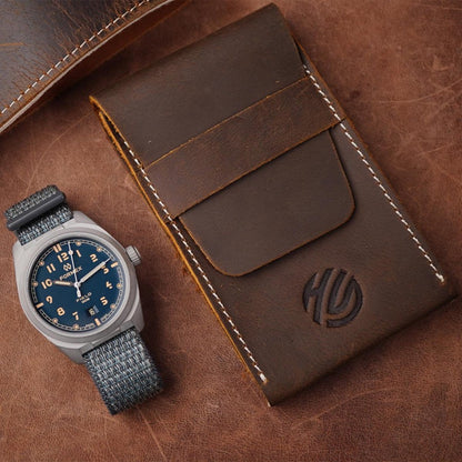 HS Premium Genuine Crazy Horse Leather Watch Pouch