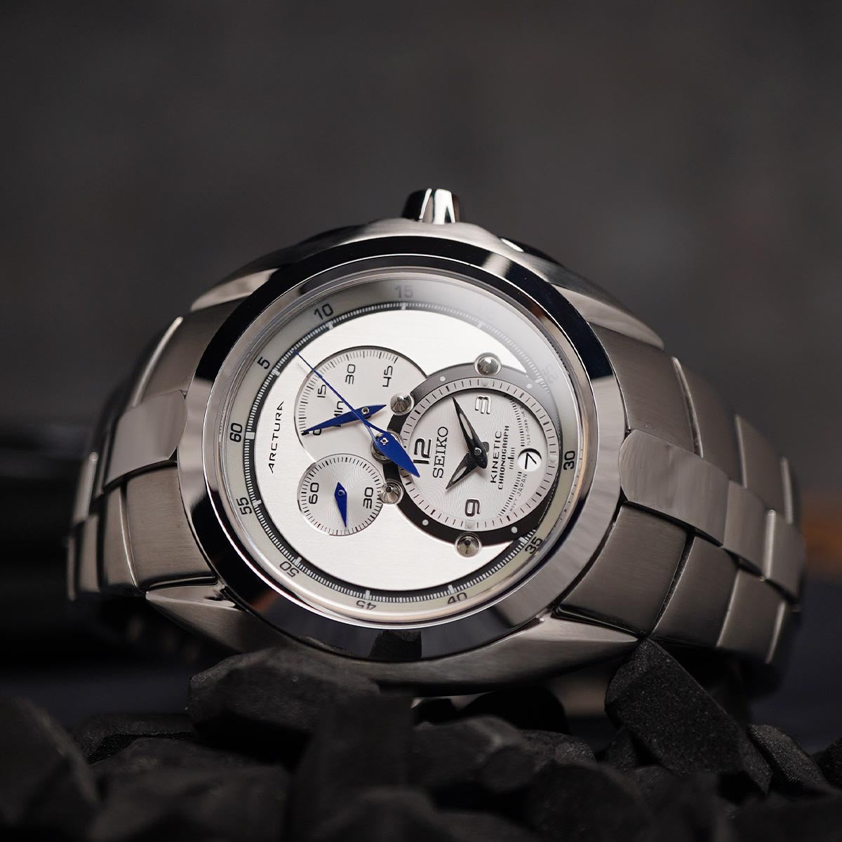 Seiko Arctura SNL045P1 42mm Kinetic Chronograph White Dial - Horology Story Youtube Store