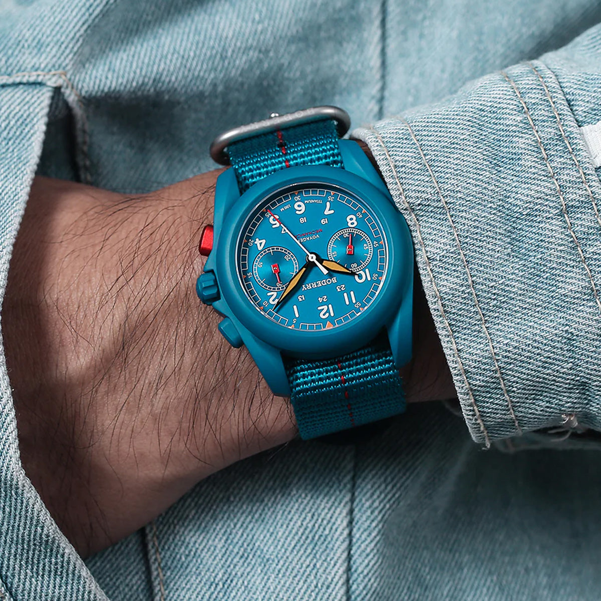 Boderry Voyager Chronograph BD-M02TBC-03 Titanium Field 100m Cerulean Blue