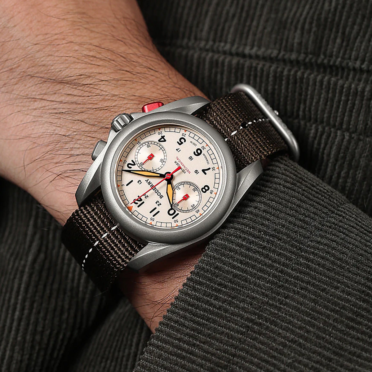 Boderry Voyager Chronograph BD-M02T-02B Titanium Field 100m Cream Dial