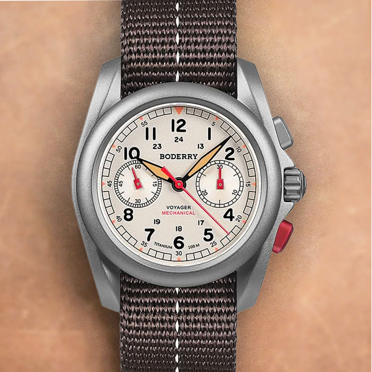 Boderry Voyager Chronograph BD-M02T-02 Titanium Field 100m Cream Dial