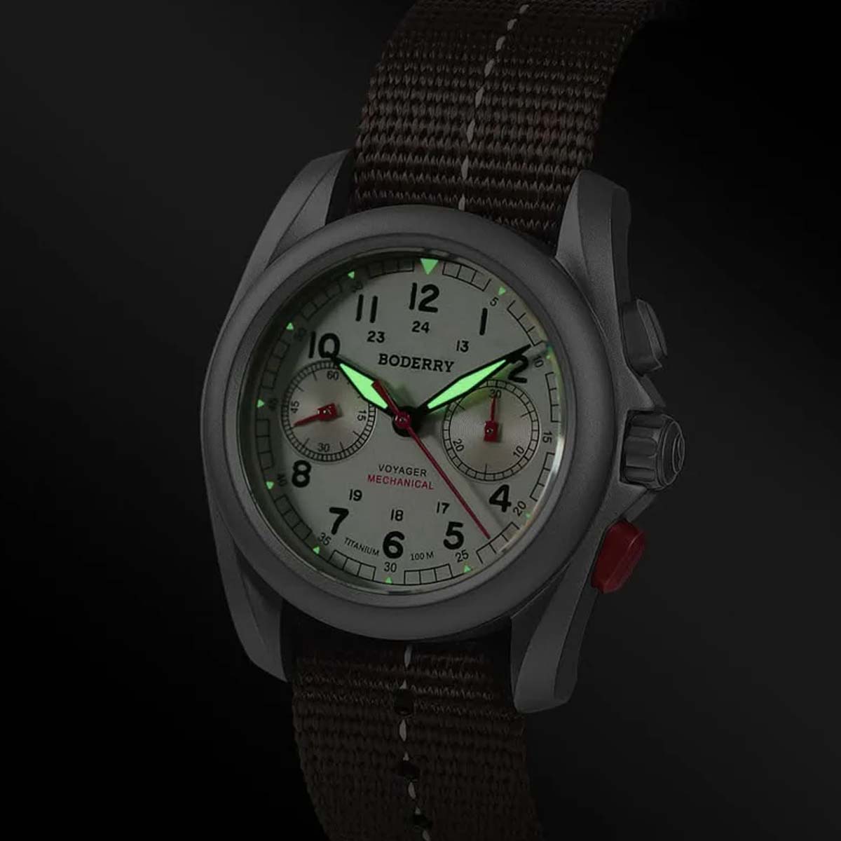 Boderry Voyager Chronograph BD-M02T-02 Titanium Field 100m Cream Dial