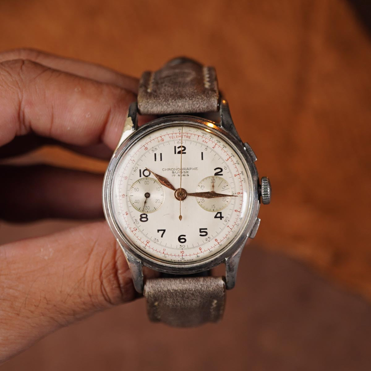 Chronographe Suisse Vintage Watch Patina Dial - Horology Story Youtube Store