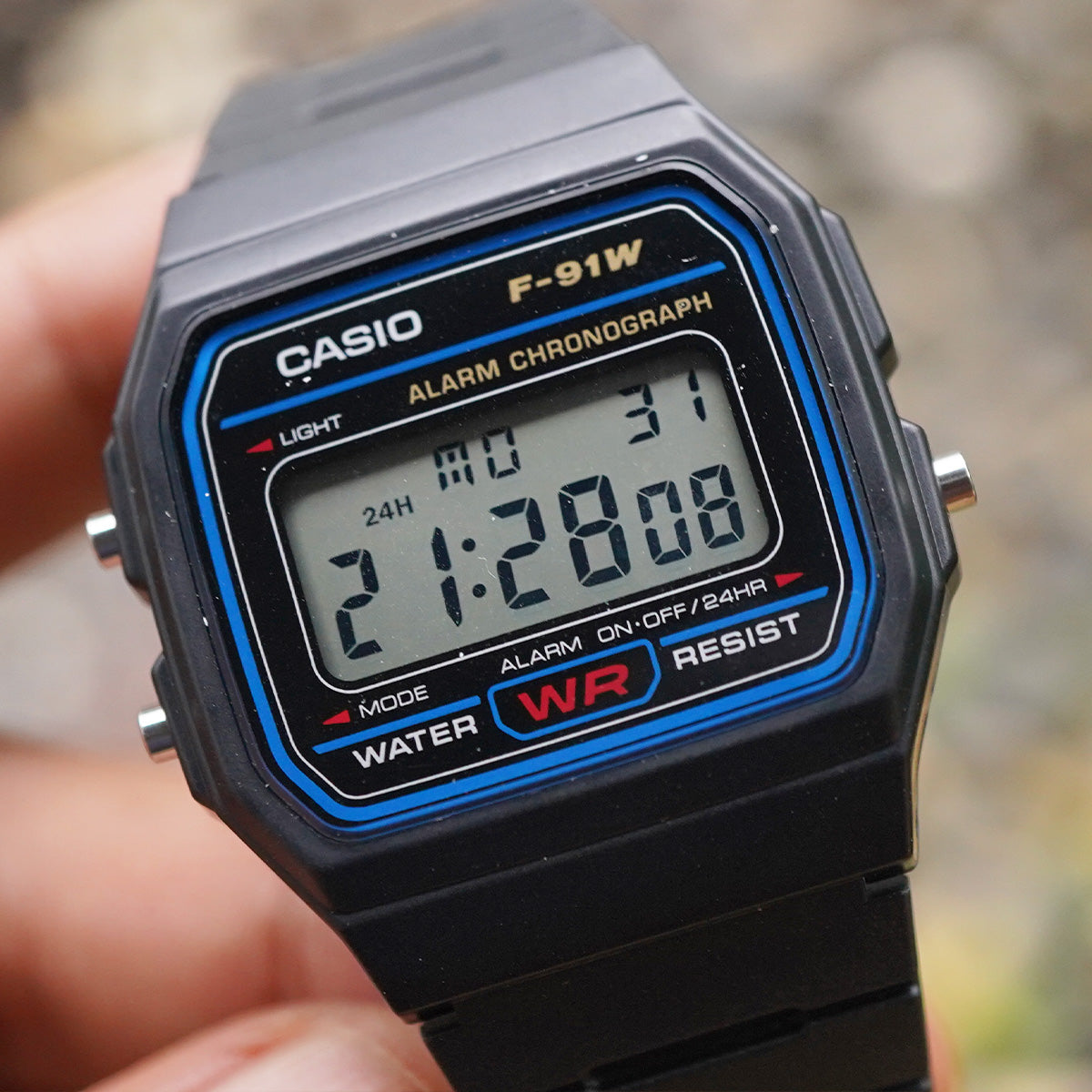 Casio F-91W-1DG Digital Stopwatch On Rubber