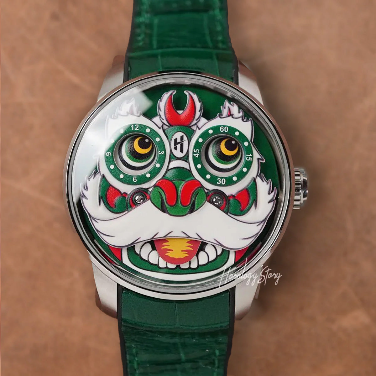 LUCKY HARVEY Green Lion Rolling Eyes Automatic - Horology Story Youtube Store