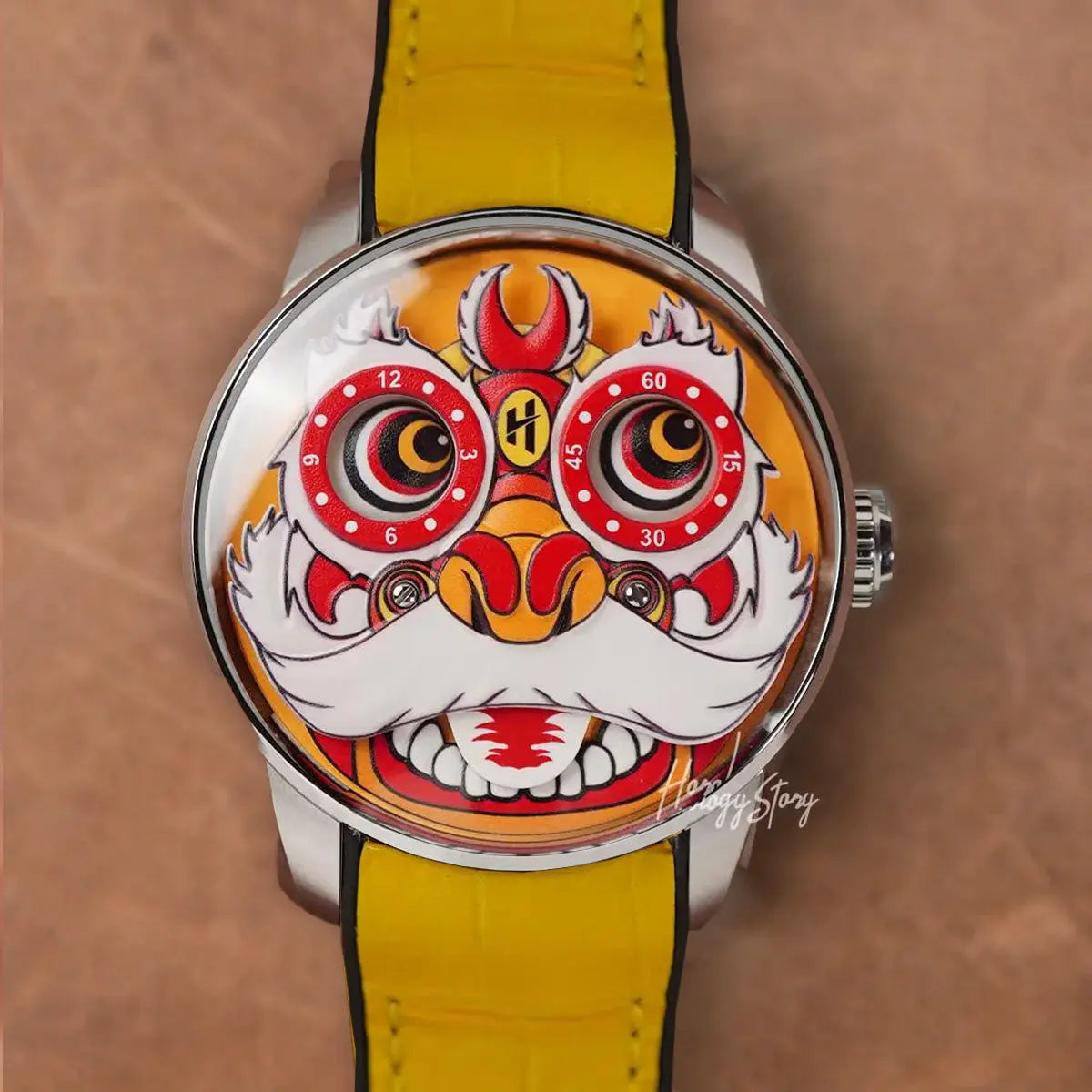 LUCKY HARVEY Yellow Lion Rolling Eyes Automatic - Horology Story Youtube Store