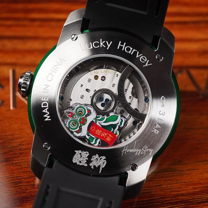 LUCKY HARVEY Green Lion Rolling Eyes Automatic - Horology Story Youtube Store