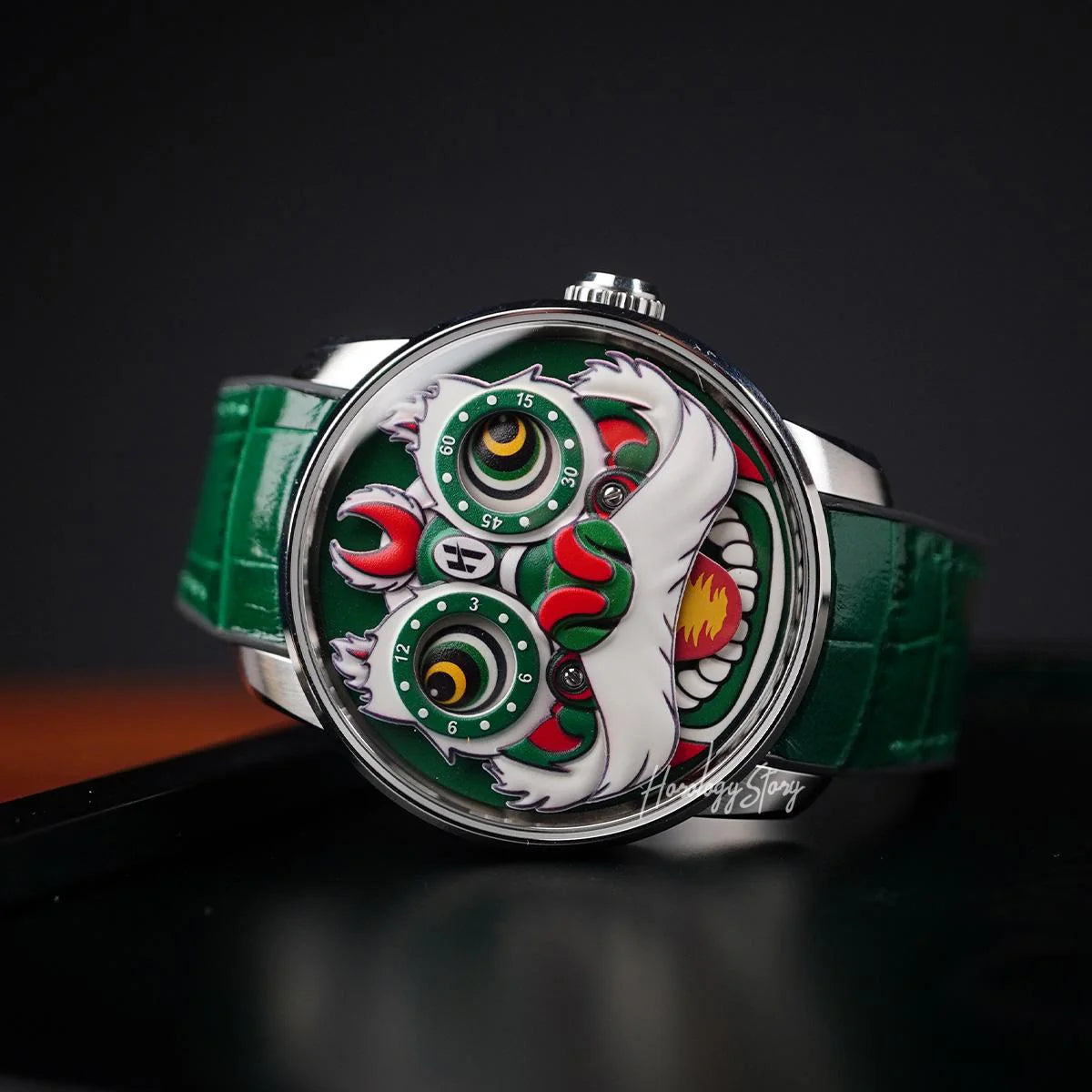 LUCKY HARVEY Green Lion Rolling Eyes Automatic - Horology Story Youtube Store