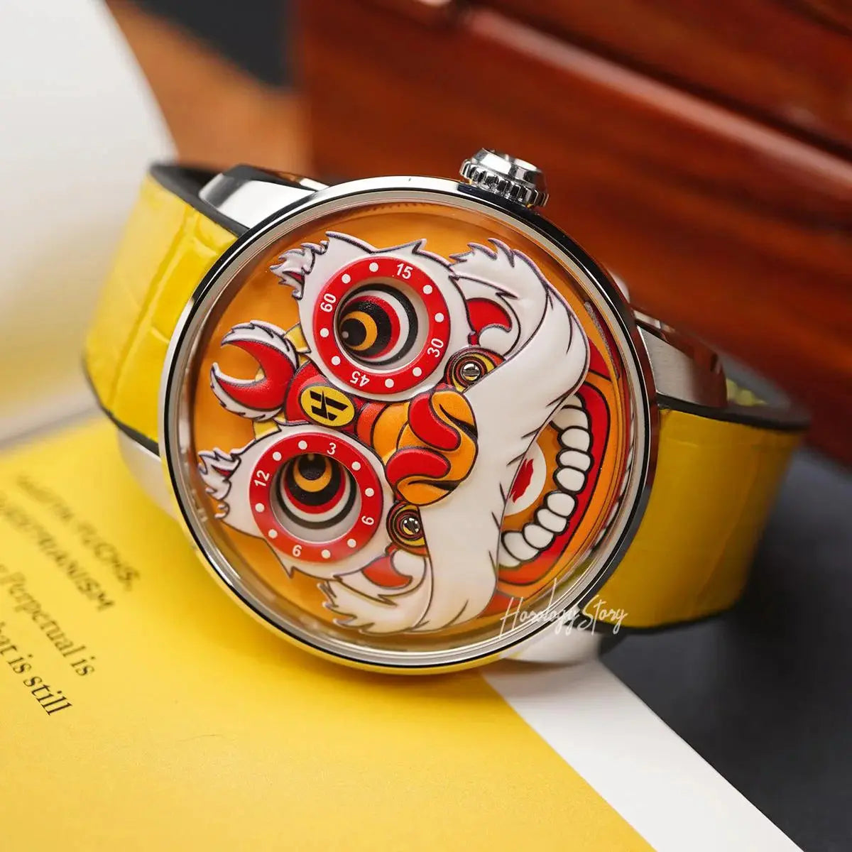 LUCKY HARVEY Yellow Lion Rolling Eyes Automatic - Horology Story Youtube Store