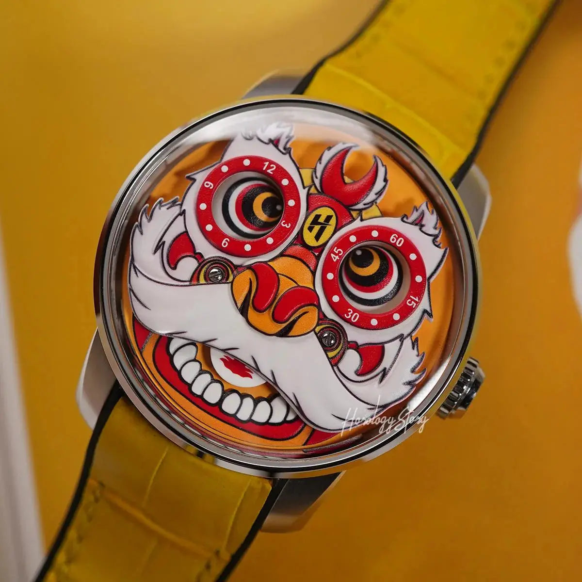 LUCKY HARVEY Yellow Lion Rolling Eyes Automatic - Horology Story Youtube Store