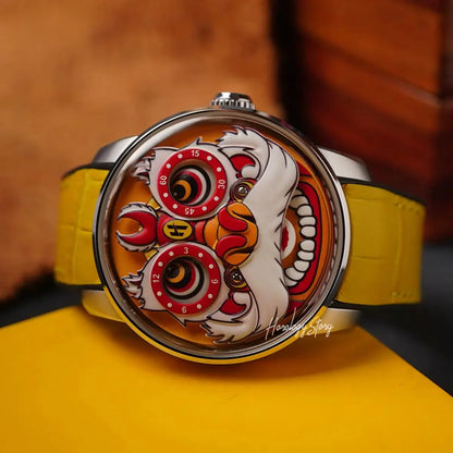 LUCKY HARVEY Yellow Lion Rolling Eyes Automatic - Horology Story Youtube Store