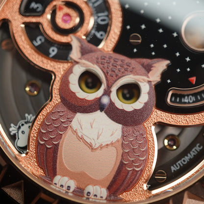 LUCKY HARVEY Rose Gold Blinking Eyes Owl Automatic - Horology Story Youtube Store