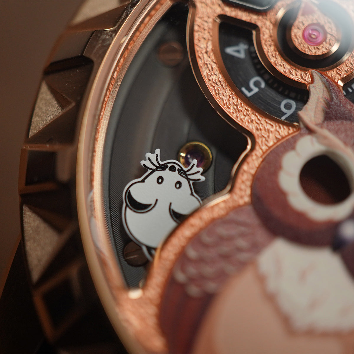 LUCKY HARVEY Rose Gold Blinking Eyes Owl Automatic - Horology Story Youtube Store