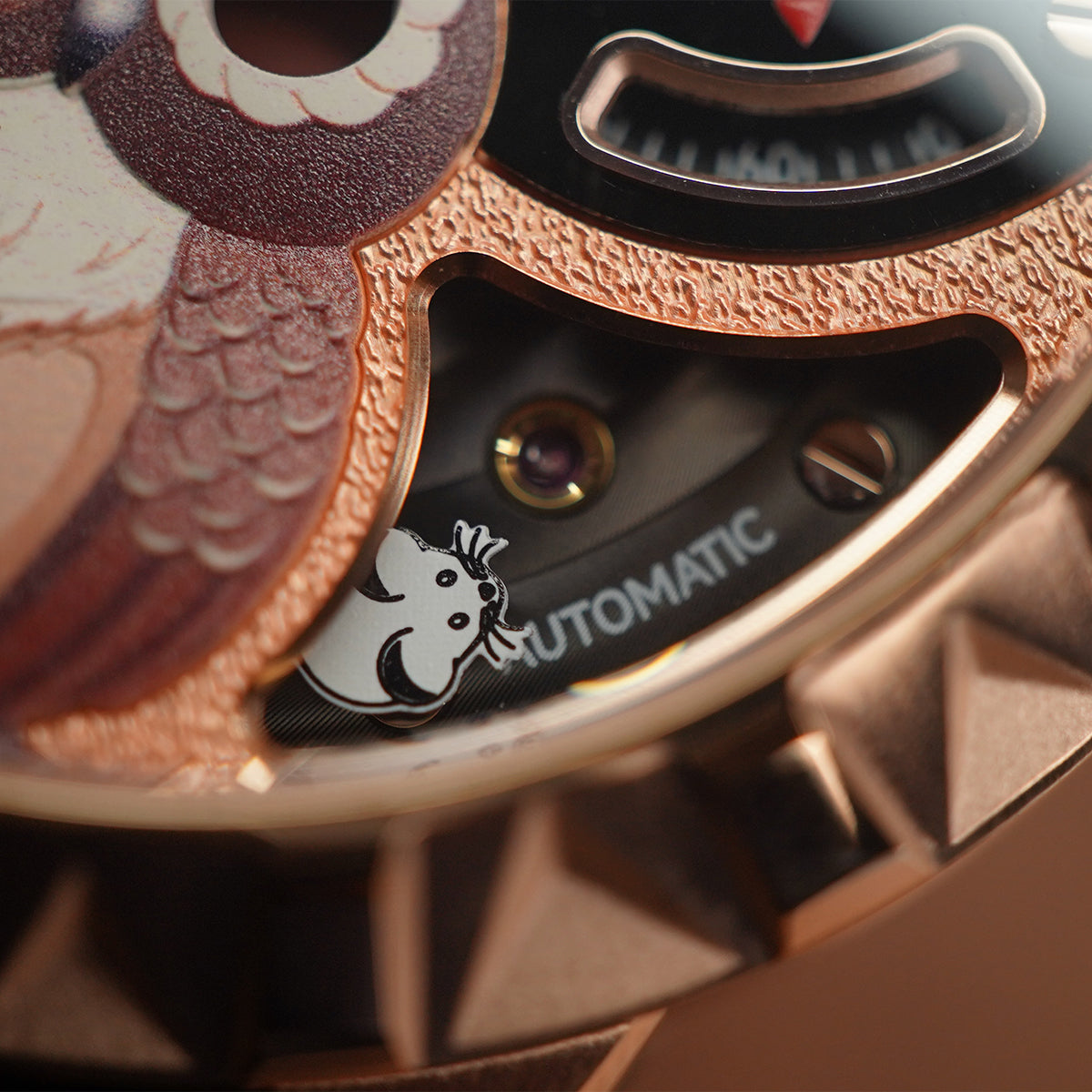LUCKY HARVEY Rose Gold Blinking Eyes Owl Automatic - Horology Story Youtube Store