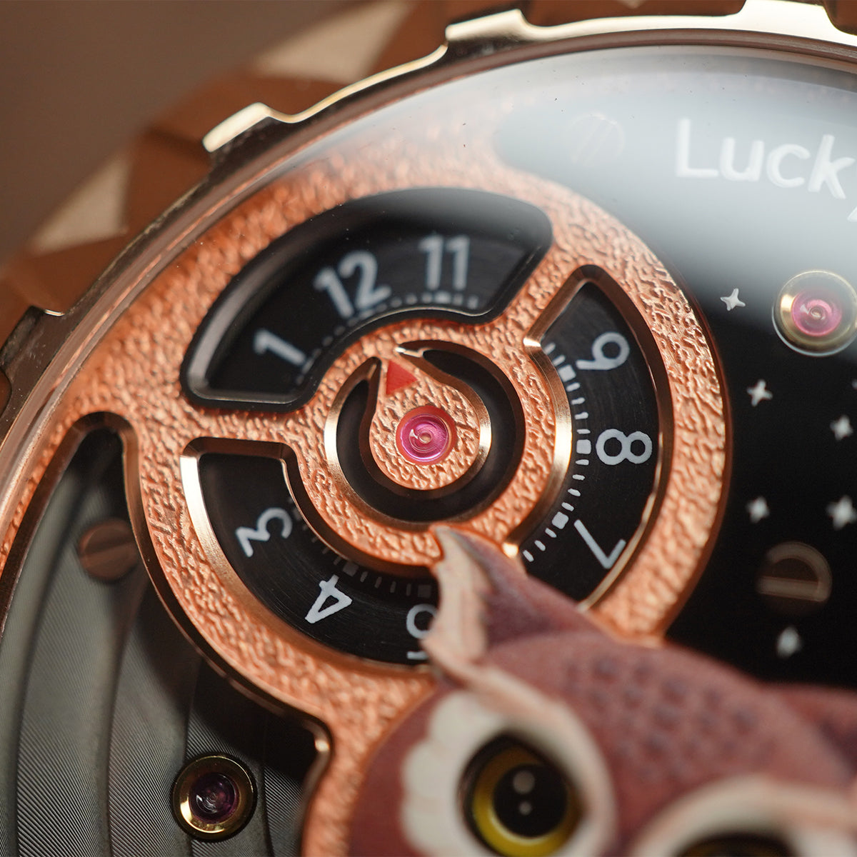 LUCKY HARVEY Rose Gold Blinking Eyes Owl Automatic - Horology Story Youtube Store