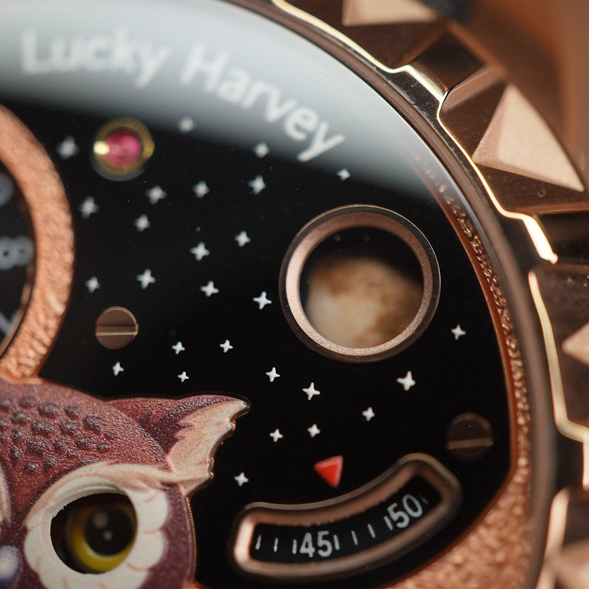 LUCKY HARVEY Rose Gold Blinking Eyes Owl Automatic - Horology Story Youtube Store