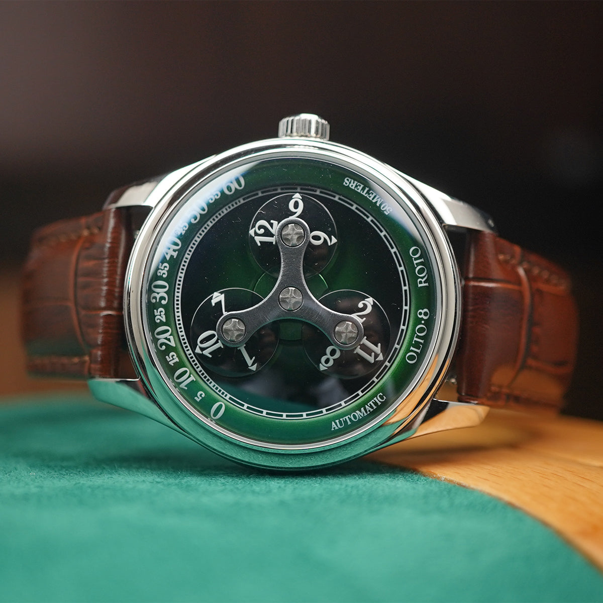 Olto-8 Roto Wandering Hour Jade Green (Upgraded Dial) - Horology Story Youtube Store