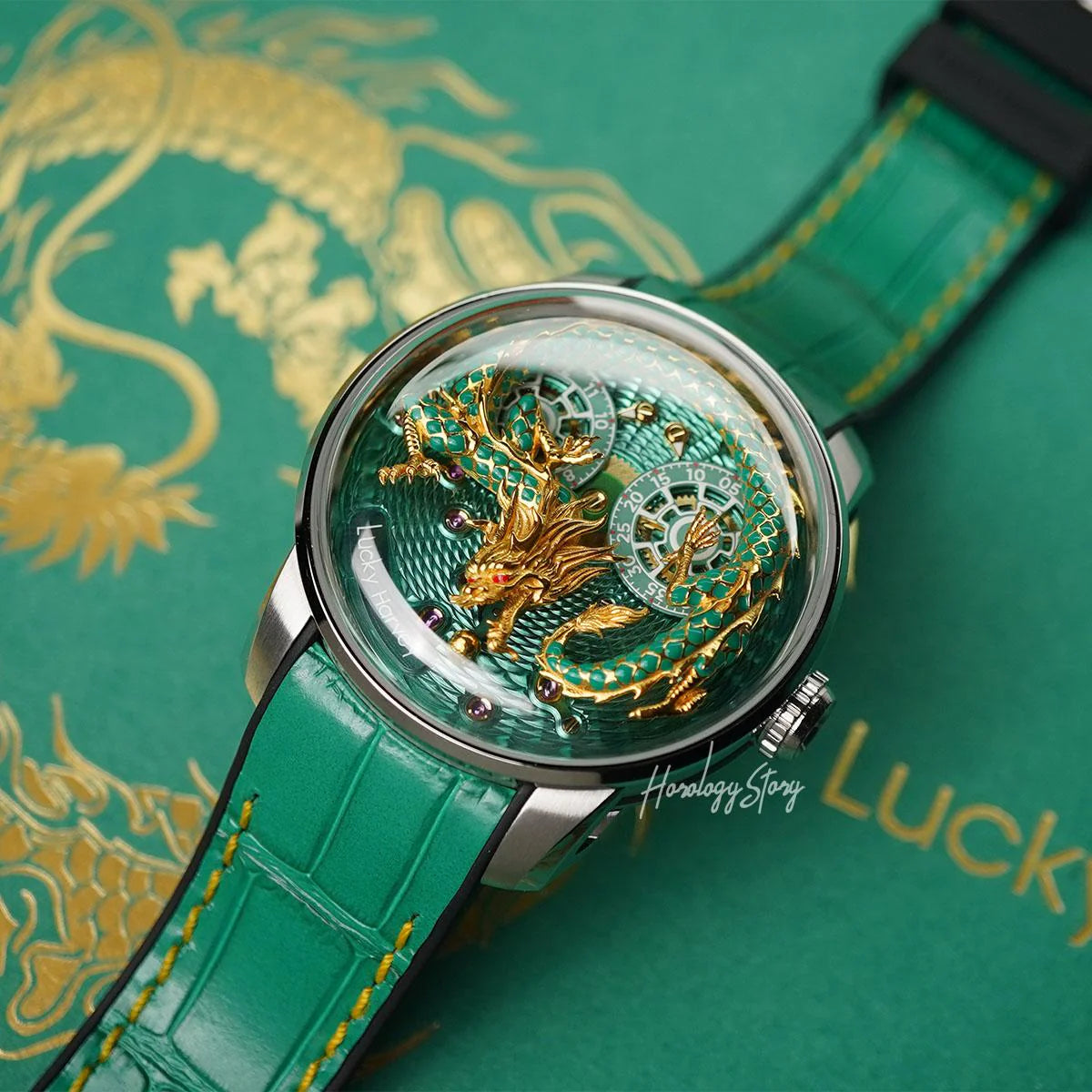 LUCKY HARVEY Green Enamel Dragon Limited 200 Pcs - Horology Story Youtube Store