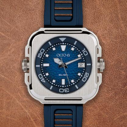 Olto-8 Coral Steward Marine Blue Textured Dial Automatic - Horology Story Youtube Store