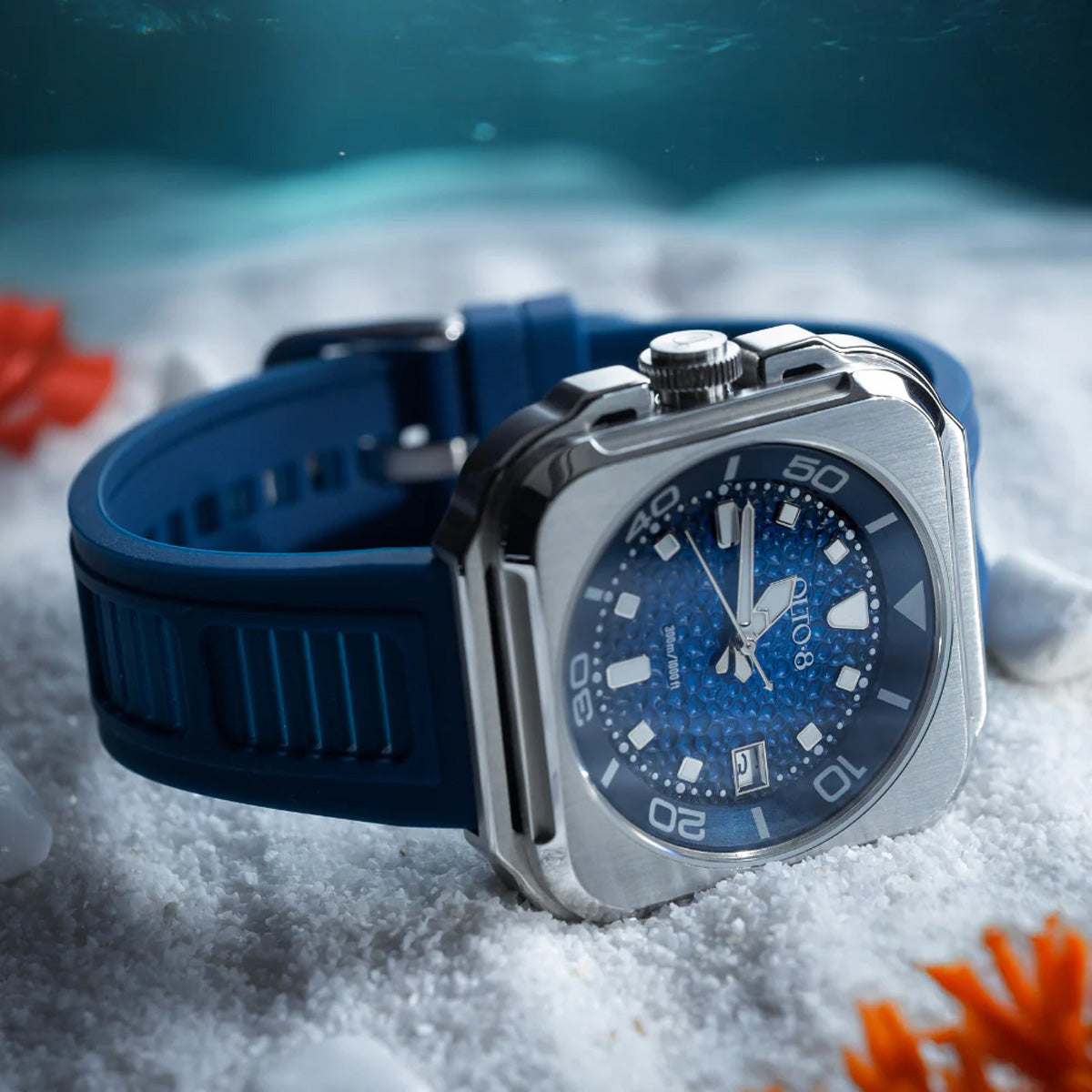 Olto-8 Coral Steward Marine Blue Textured Dial Automatic - Horology Story Youtube Store