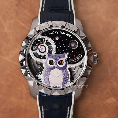 LUCKY HARVEY Silver Blinking Eyes Owl Automatic - Horology Story Youtube Store
