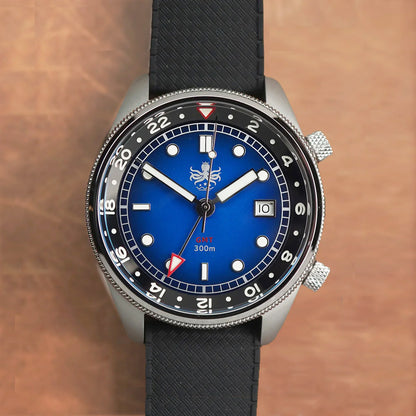 Phoibos Eagle Ray 300m Super Compressor GMT PX023B Fume Blue - Horology Story Youtube Store