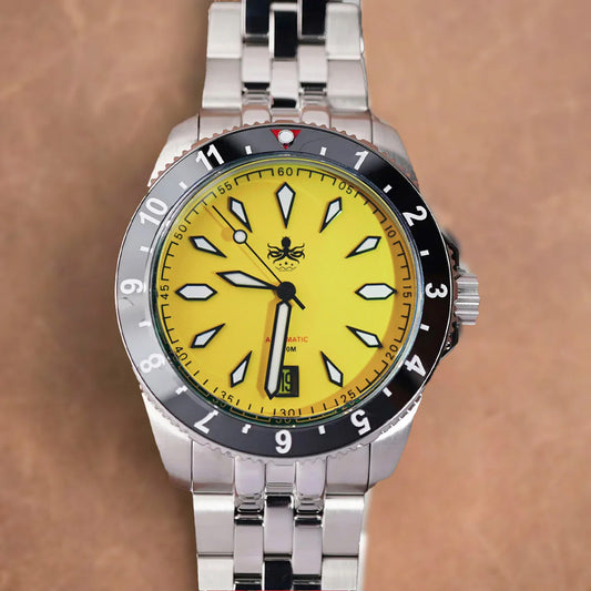 Phoibos Voyager 200m PY035F Matte Yellow Blue Dial - Horology Story Youtube Store