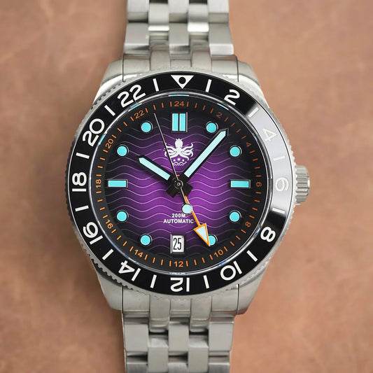 Phoibos Wave Master GMT 200M PY049H Purple Dial - Horology Story Youtube Store