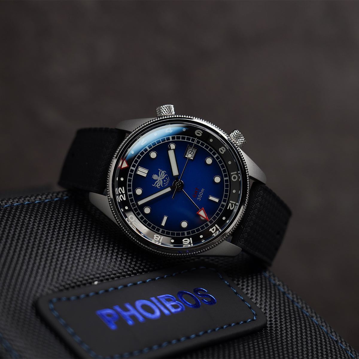 Phoibos Eagle Ray 300m Super Compressor GMT PX023B Fume Blue - Horology Story Youtube Store