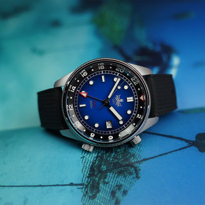 Phoibos Eagle Ray 300m Super Compressor GMT PX023B Fume Blue - Horology Story Youtube Store