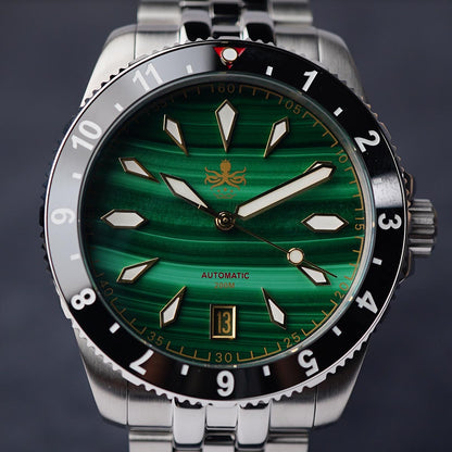 Phoibos Voyager 200m PY035A Green Malachite Dial - Horology Story Youtube Store