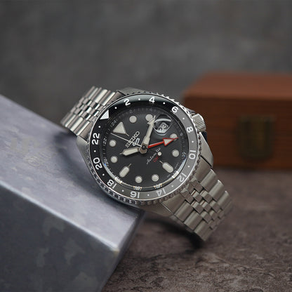 Seiko 5 Sports GMT SSK001K1 Black Grey Bezel Black Dial