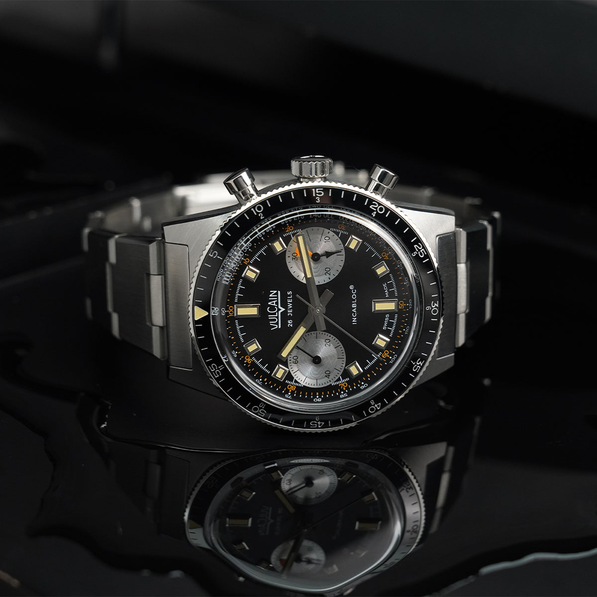 Vulcain Skindiver Chronograph Black Dial On Bracelet