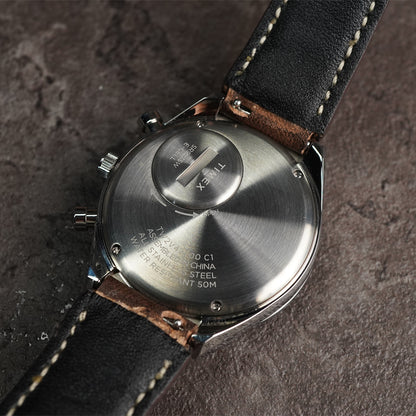 Timex Q TW2V42700 Panda Chronograph Black Dial Black Leather Strap