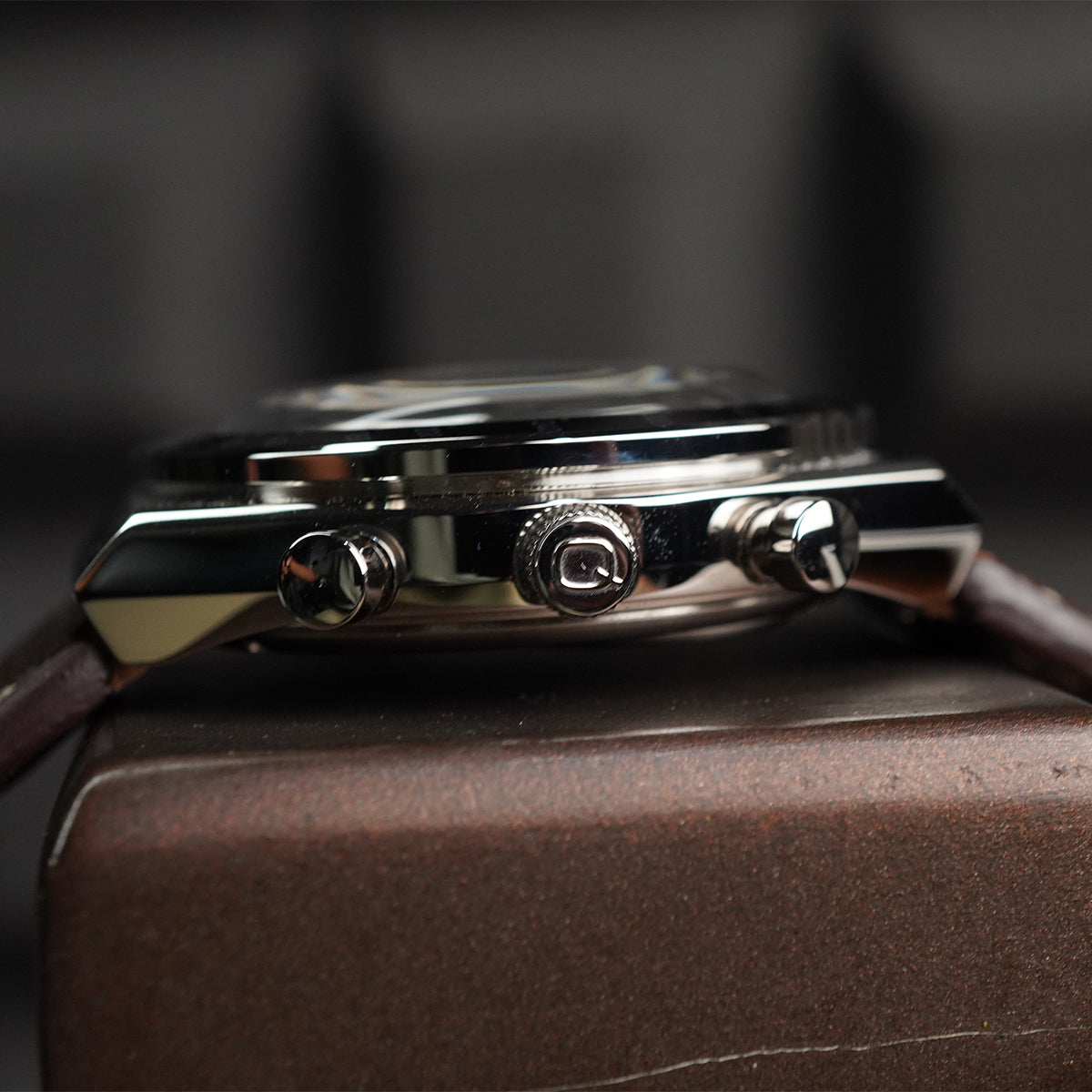 Timex Q TW2V42700 Panda Chronograph Black Dial Black Leather Strap