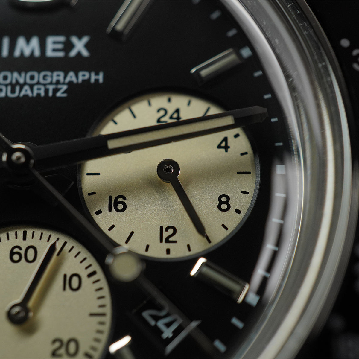 Timex Q TW2V42700 Panda Chronograph Black Dial Black Leather Strap