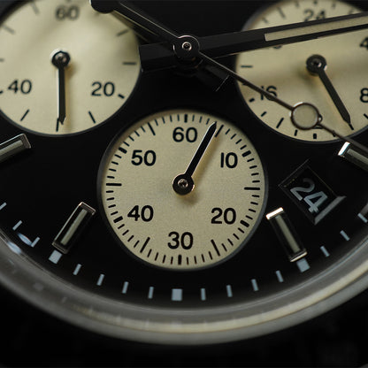 Timex Q TW2V42700 Panda Chronograph Black Dial Black Leather Strap