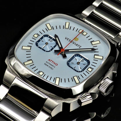 Vesuviate Attivo Chrono 39mm Pastel Blue Dial Automatic - Horology Story Youtube Store