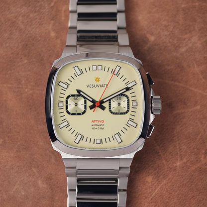 Vesuviate Attivo Chrono 39mm Pale Yellow Dial Automatic - Horology Story Youtube Store
