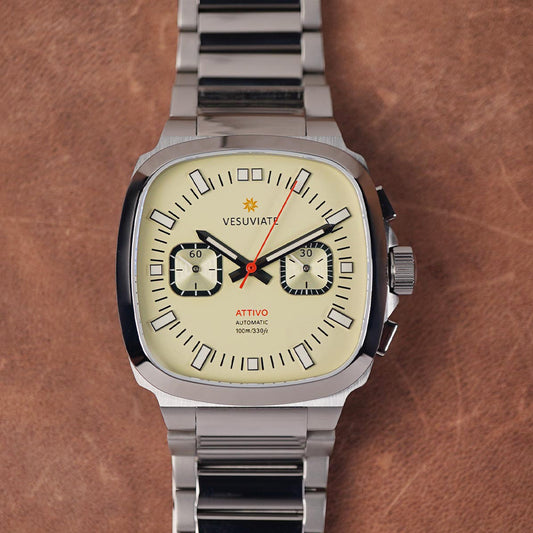 Vesuviate Attivo Chrono 39mm Pale Yellow Dial Automatic - Horology Story Youtube Store