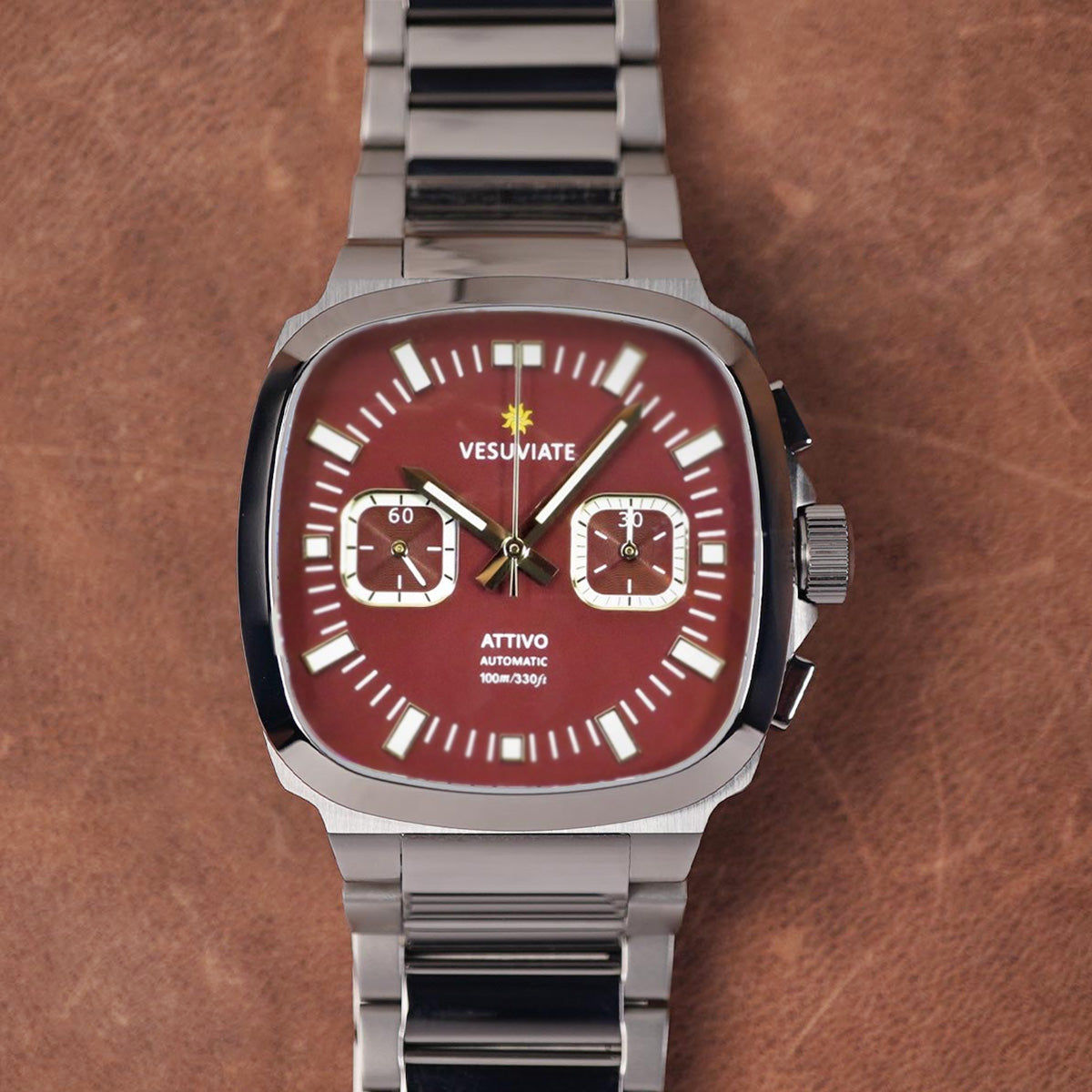 Vesuviate Attivo Chrono 39mm Maroon Dial Automatic - Horology Story Youtube Store