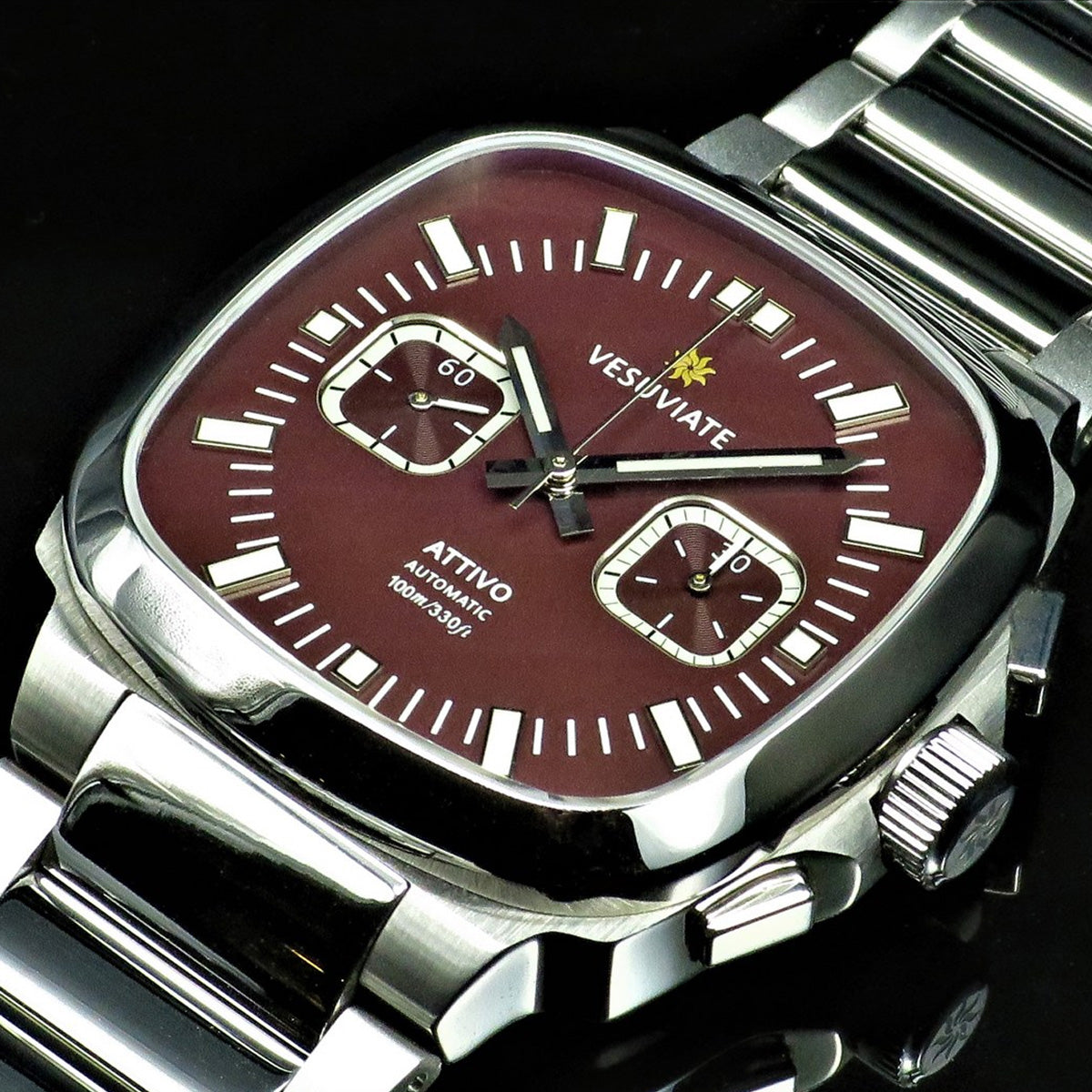 Vesuviate Attivo Chrono 39mm Maroon Dial Automatic - Horology Story Youtube Store