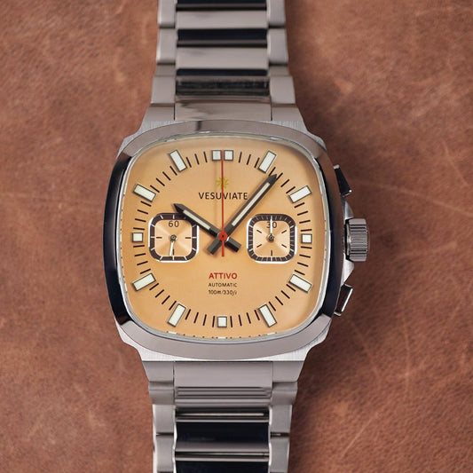 Vesuviate Attivo Chrono 39mm Salmon Dial Automatic - Horology Story Youtube Store