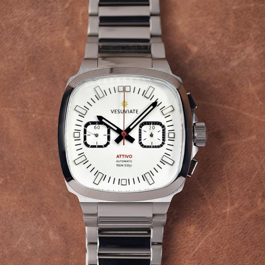 Vesuviate Attivo Chrono 39mm White Lume Dial Automatic - Horology Story Youtube Store