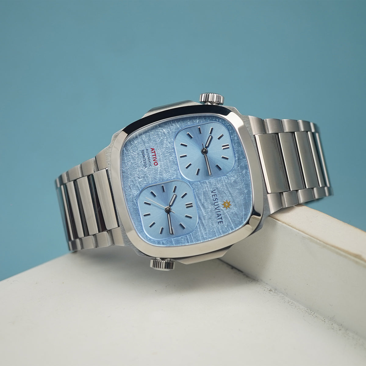 Vesuviate Attivo-Duplex 39mm Cyan Blue Dual Dial - Horology Story Youtube Store