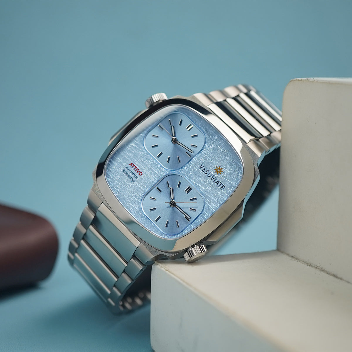Vesuviate Attivo-Duplex 39mm Cyan Blue Dual Dial - Horology Story Youtube Store