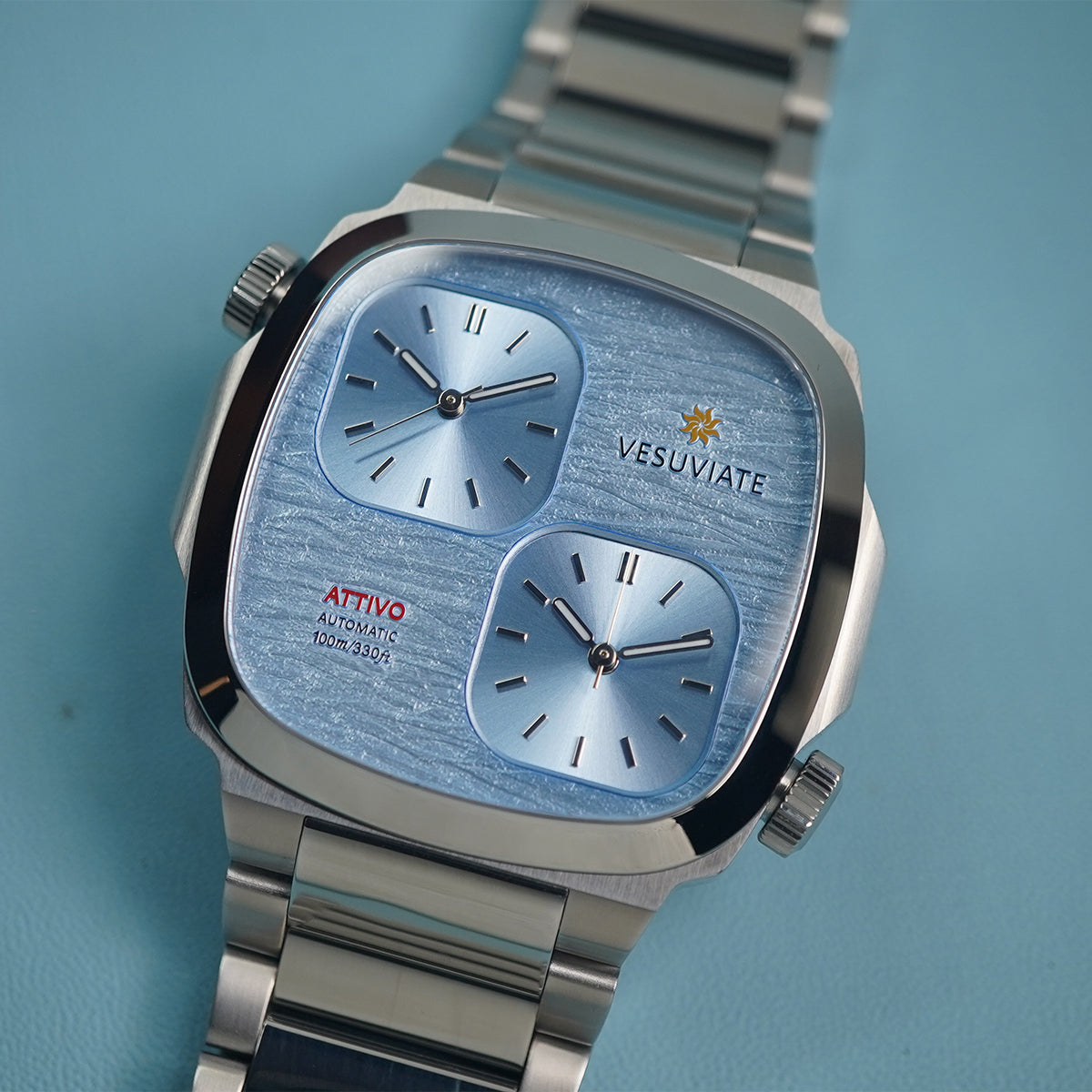 Vesuviate Attivo-Duplex 39mm Cyan Blue Dual Dial - Horology Story Youtube Store