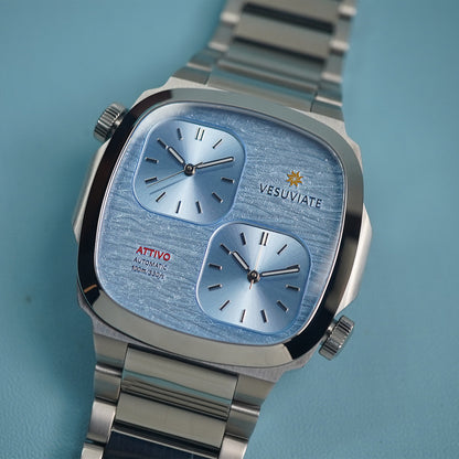 Vesuviate Attivo-Duplex 39mm Cyan Blue Dual Dial - Horology Story Youtube Store