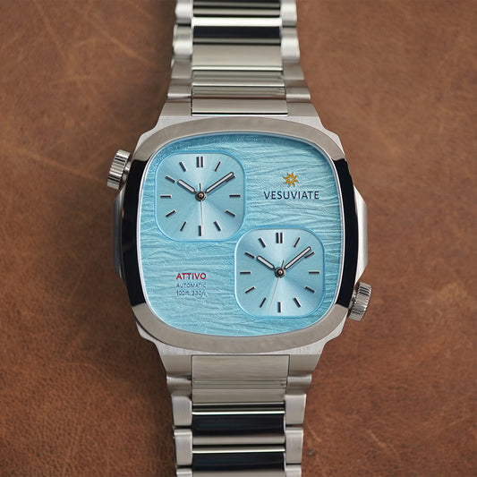 Vesuviate Attivo-Duplex 39mm Pastel Blue Dual Dial - Horology Story Youtube Store