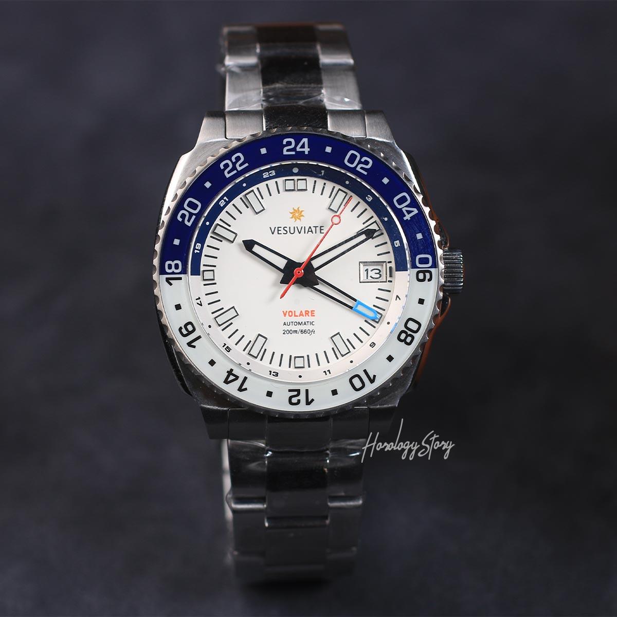 Vesuviate Volare 41mm GMT White Lumed Dial - Horology Story Youtube Store